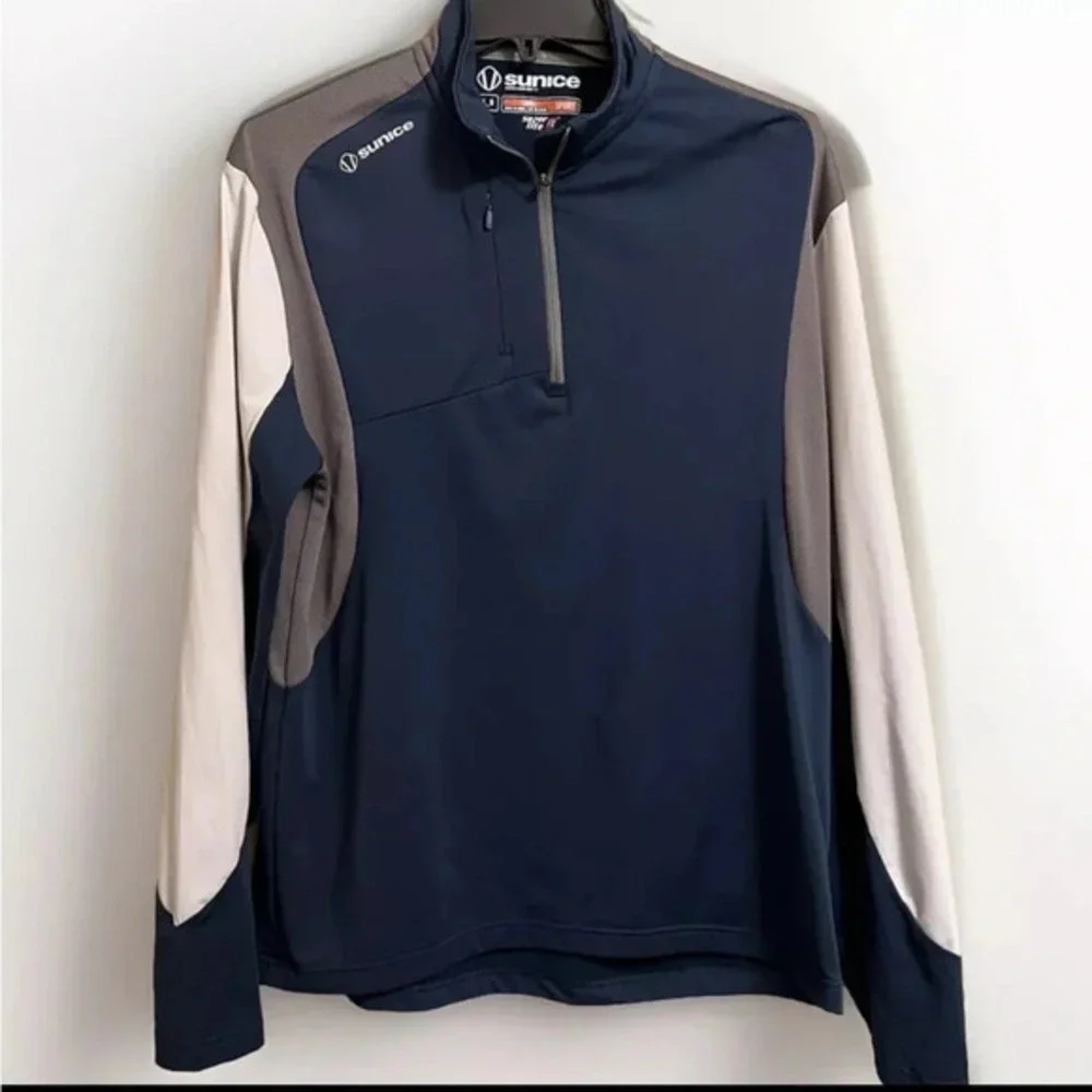 Sunice Golf Pullover Mens Large Blue White Otaki Mid Layer 1/4 Quarter Zip